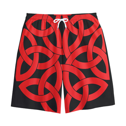 Red Celtic Knot Print Cotton Shorts
