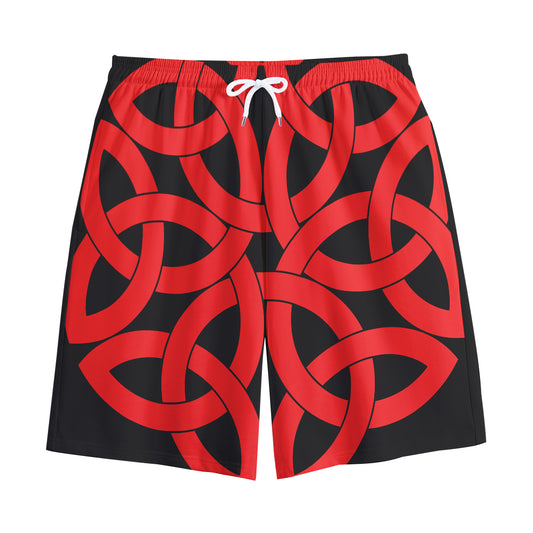 Red Celtic Knot Print Cotton Shorts