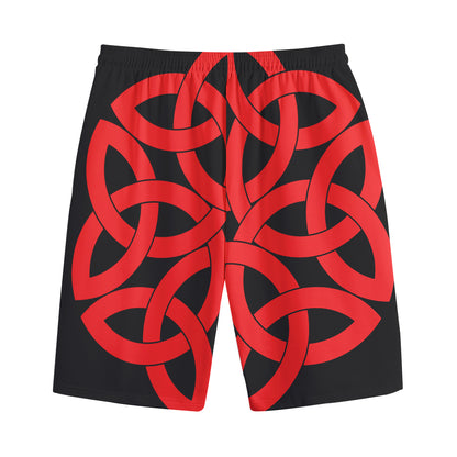 Red Celtic Knot Print Cotton Shorts