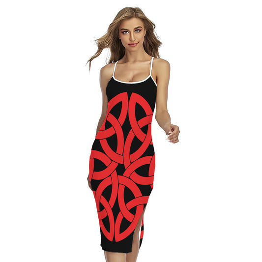 Red Celtic Knot Print Cross Back Cami Dress