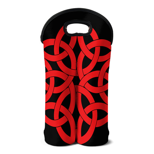 Red Celtic Knot Print Double Neoprene Wine Tote