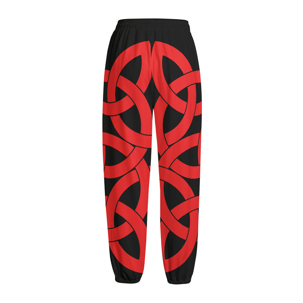 Red Celtic Knot Print Fleece Lined Knit Pants