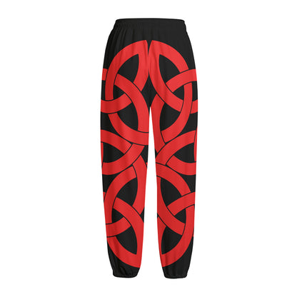 Red Celtic Knot Print Fleece Lined Knit Pants