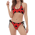 Red Celtic Knot Print Halter Scoop Tie Side Bikini