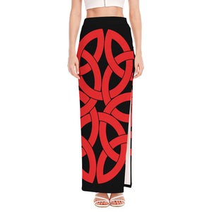 Red Celtic Knot Print High Slit Maxi Skirt