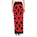 Red Celtic Knot Print High Slit Maxi Skirt