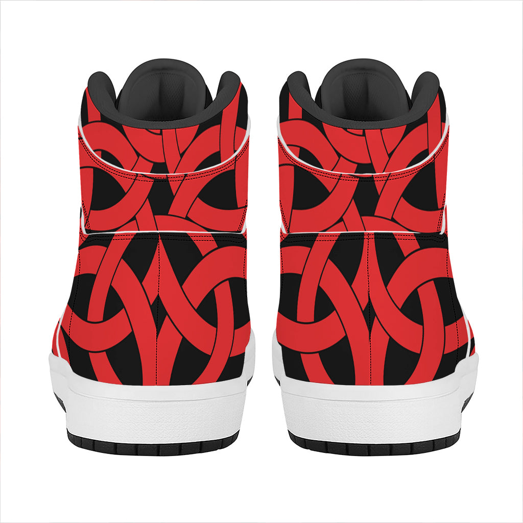 Red Celtic Knot Print High Top Leather Sneakers