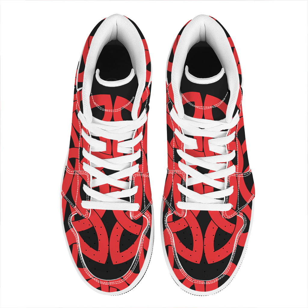 Red Celtic Knot Print High Top Leather Sneakers