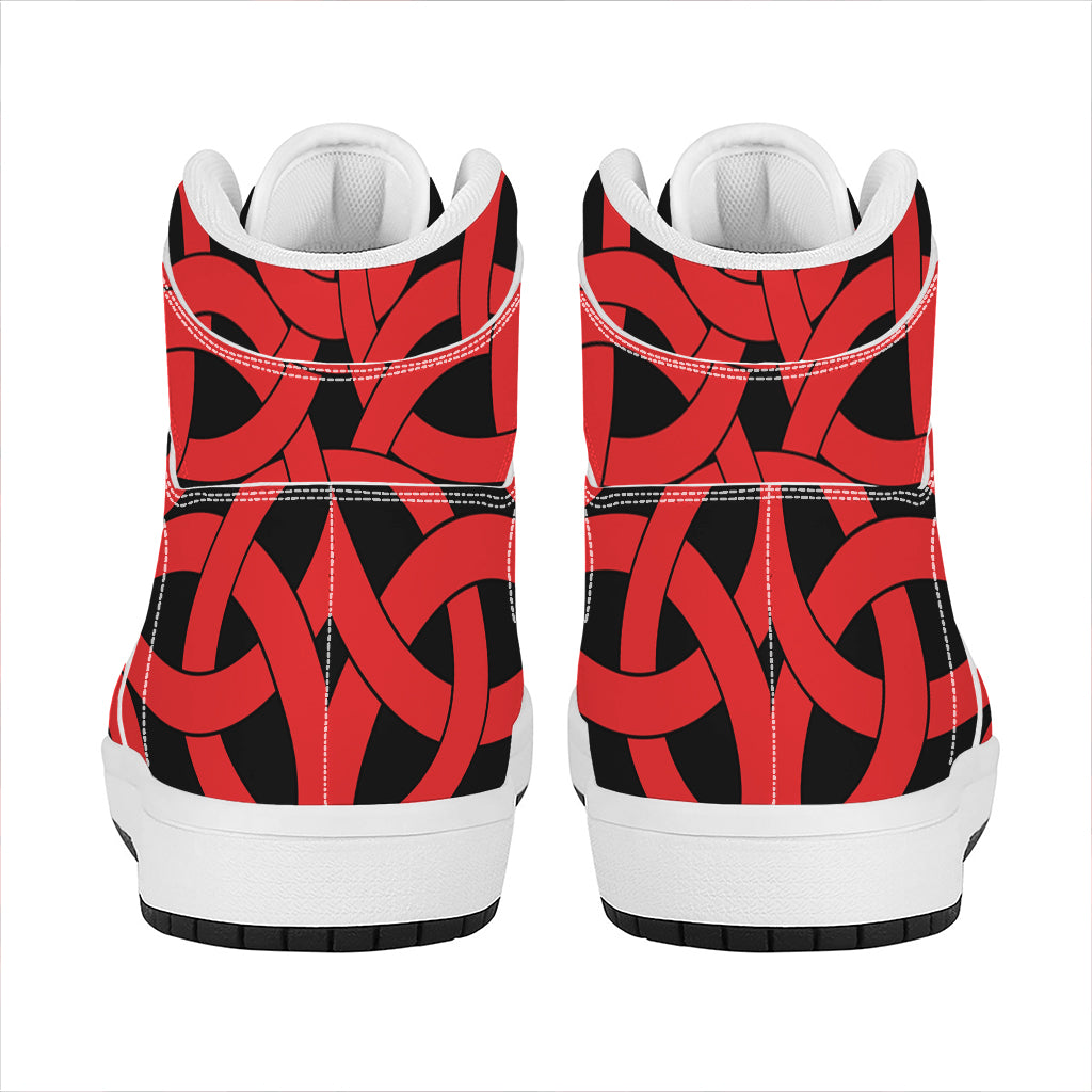 Red Celtic Knot Print High Top Leather Sneakers