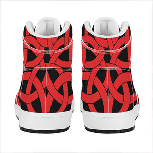 Red Celtic Knot Print High Top Leather Sneakers