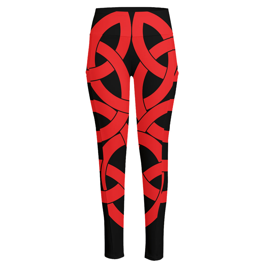 Red Celtic Knot Print High-Waisted Pocket Leggings