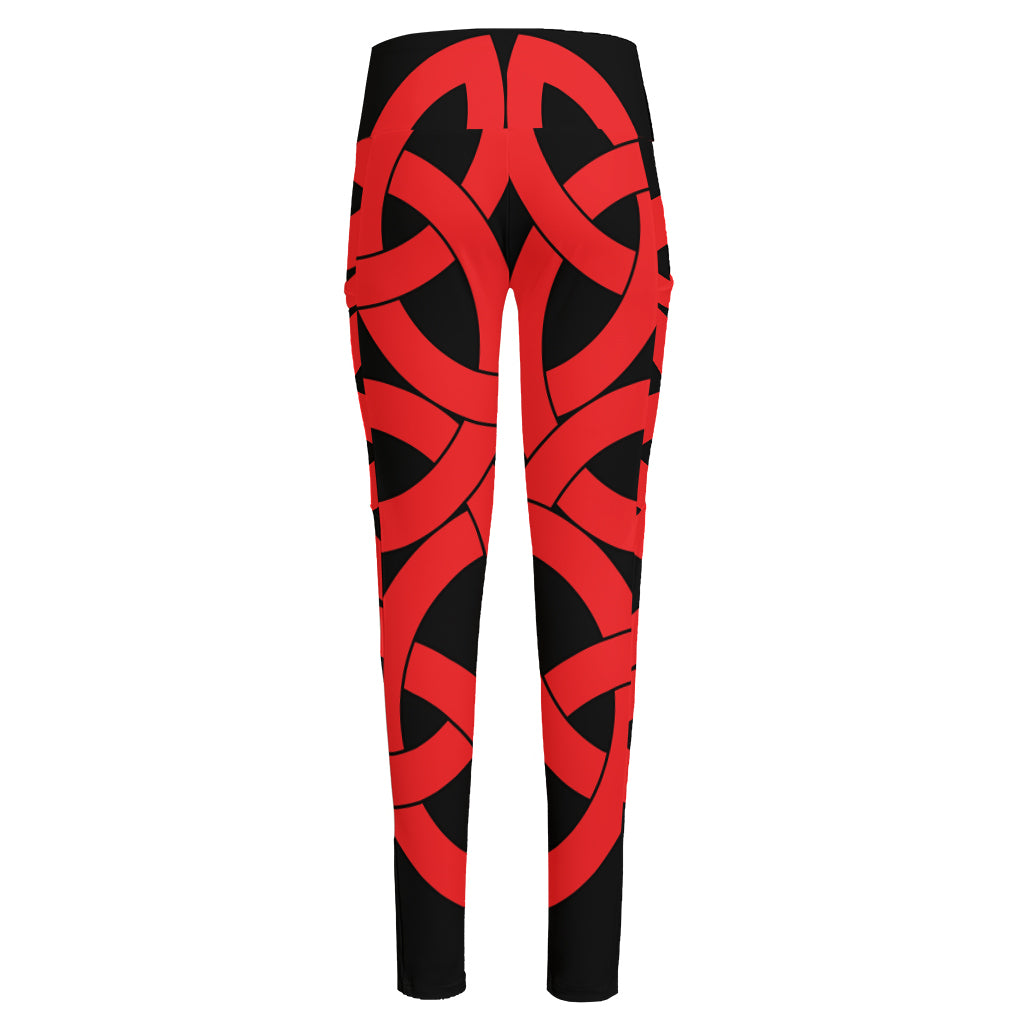 Red Celtic Knot Print High-Waisted Pocket Leggings