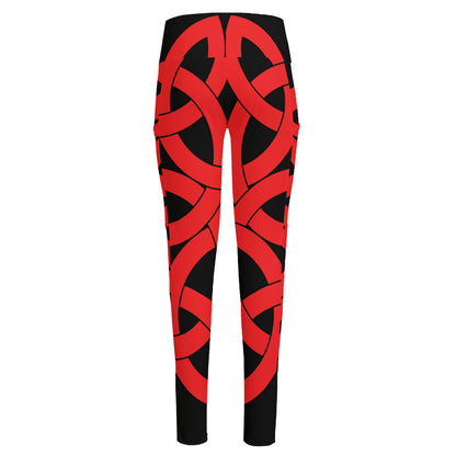 Red Celtic Knot Print High-Waisted Pocket Leggings