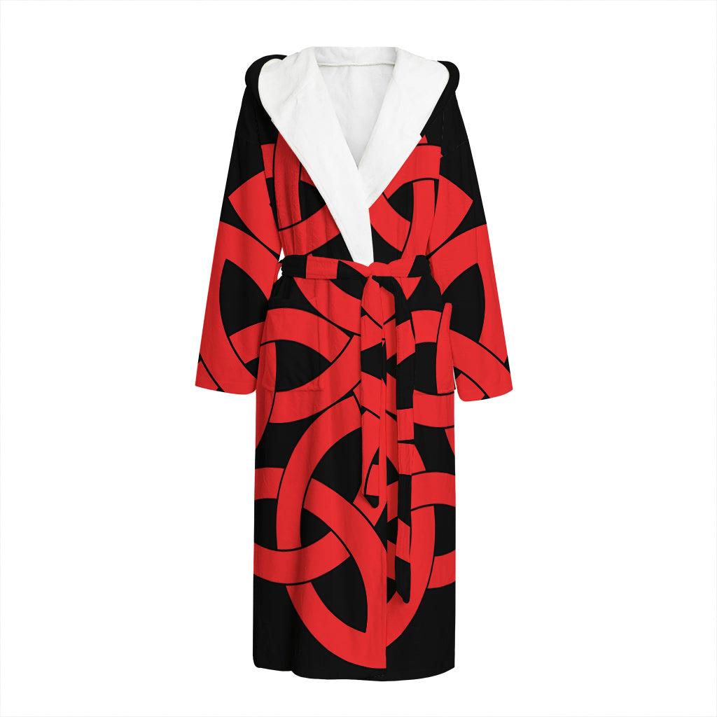 Red Celtic Knot Print Hooded Bathrobe