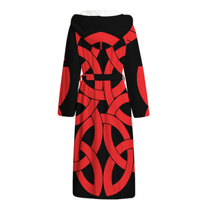 Red Celtic Knot Print Hooded Bathrobe