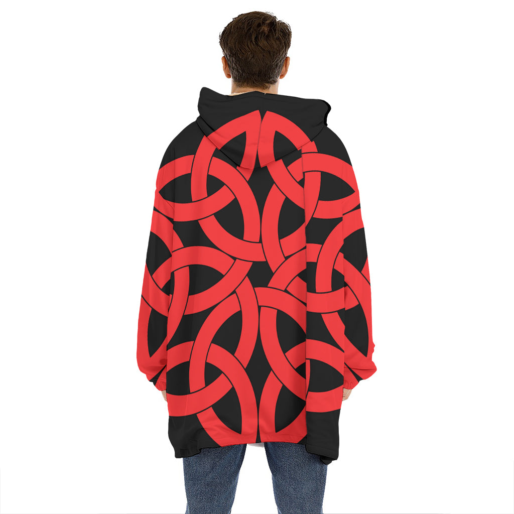 Red Celtic Knot Print Hoodie Blanket