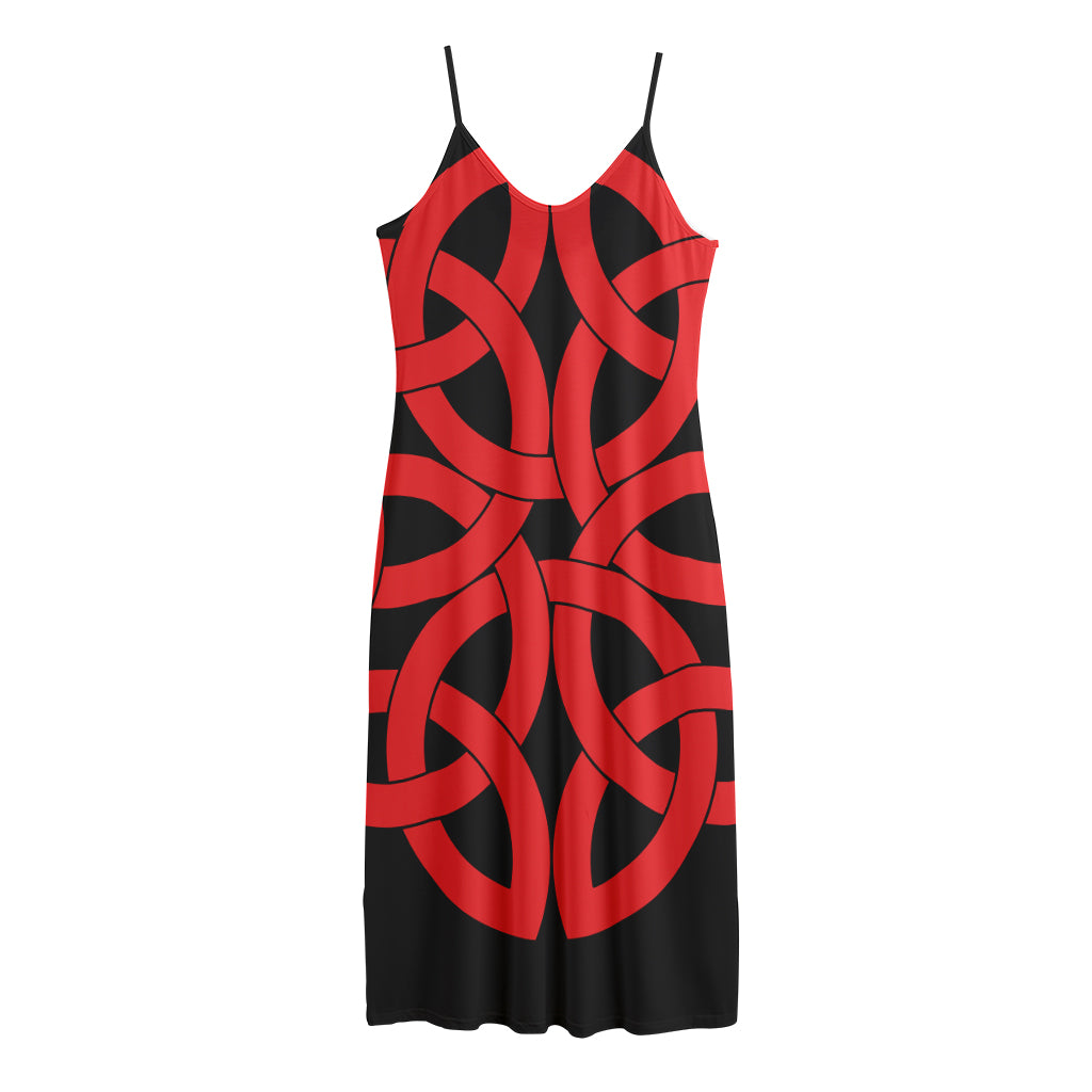 Red Celtic Knot Print Jersey Midi Cami Dress
