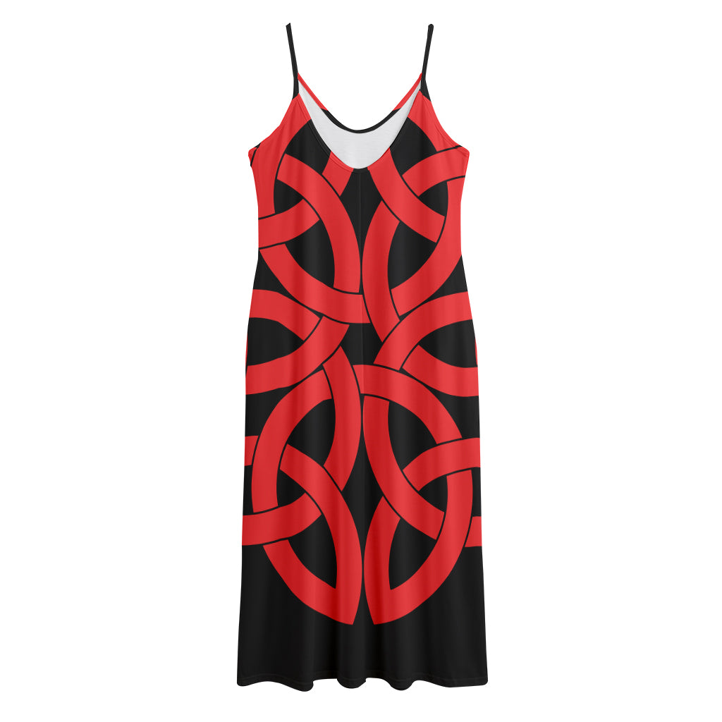 Red Celtic Knot Print Jersey Midi Cami Dress