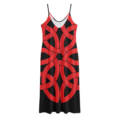 Red Celtic Knot Print Jersey Midi Cami Dress