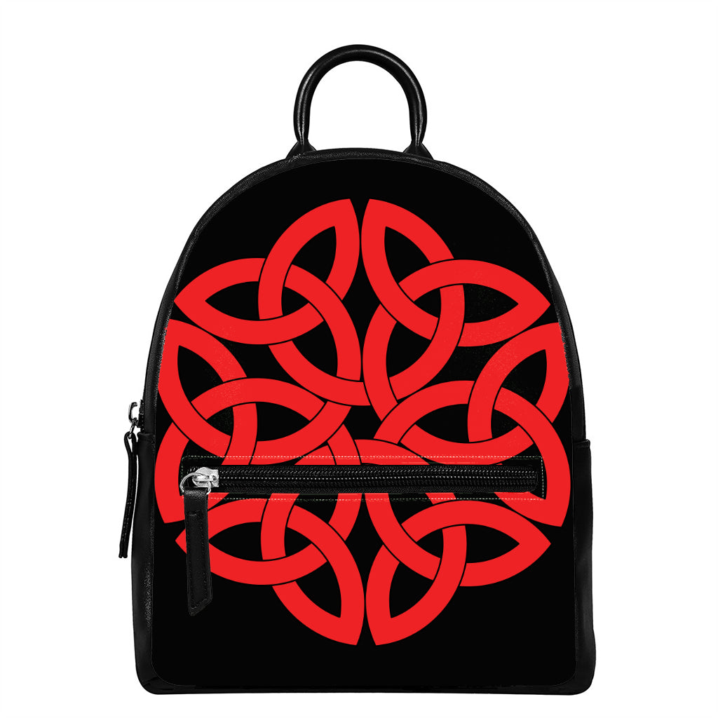 Red Celtic Knot Print Leather Backpack