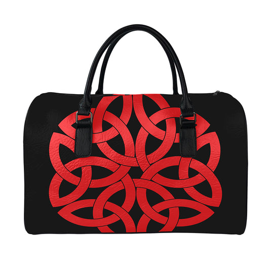 Red Celtic Knot Print Leather Duffle Bag