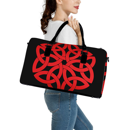 Red Celtic Knot Print Leather Duffle Bag