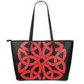 Red Celtic Knot Print Leather Tote Bag With Zipper