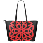 Red Celtic Knot Print Leather Tote Bag