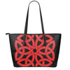 Red Celtic Knot Print Leather Tote Bag