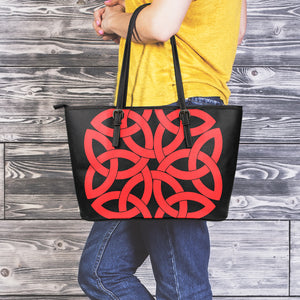 Red Celtic Knot Print Leather Tote Bag