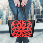 Red Celtic Knot Print Leather Tote Bag