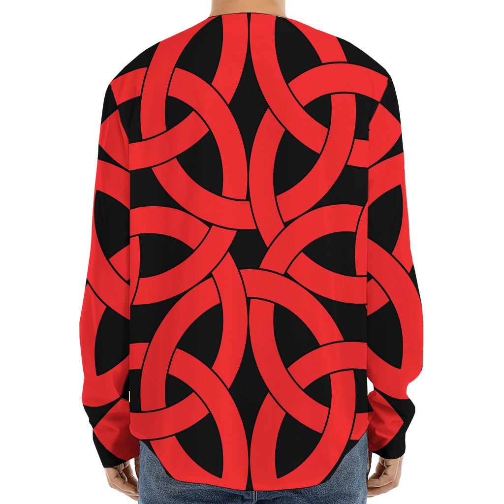 Red Celtic Knot Print Long Sleeve Baseball Jersey