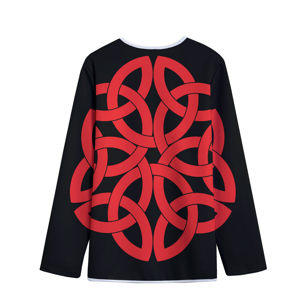 Red Celtic Knot Print Long Sleeve Short Coat