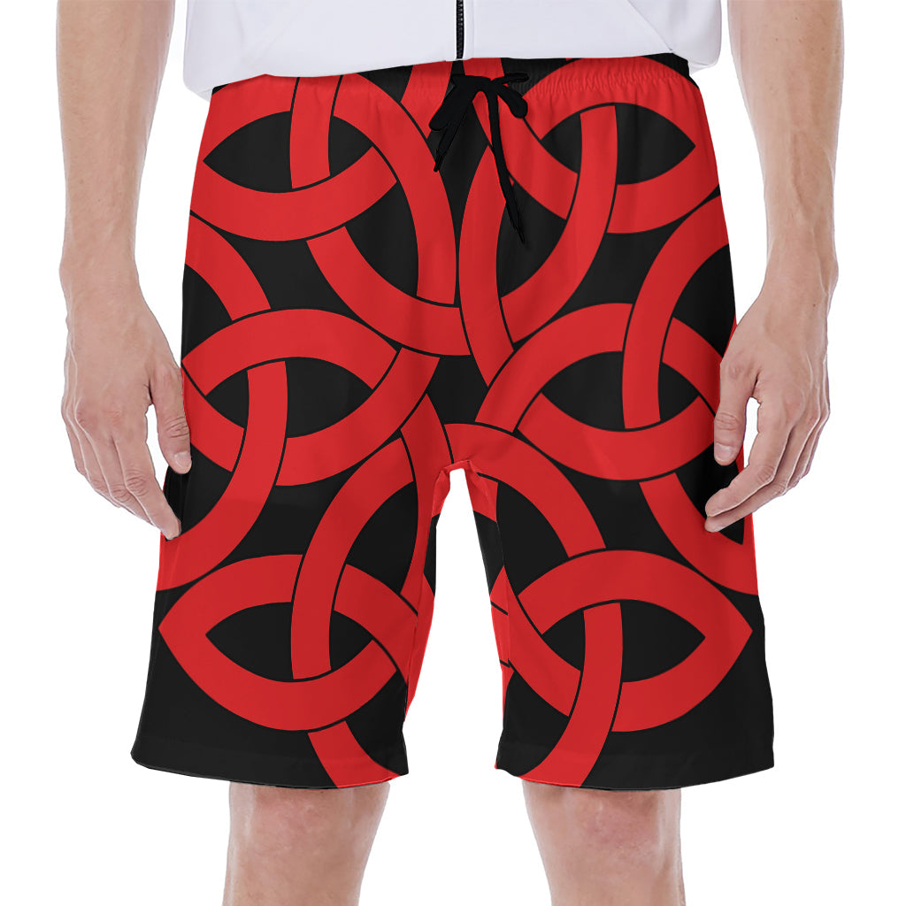 Red Celtic Knot Print Men's Beach Shorts