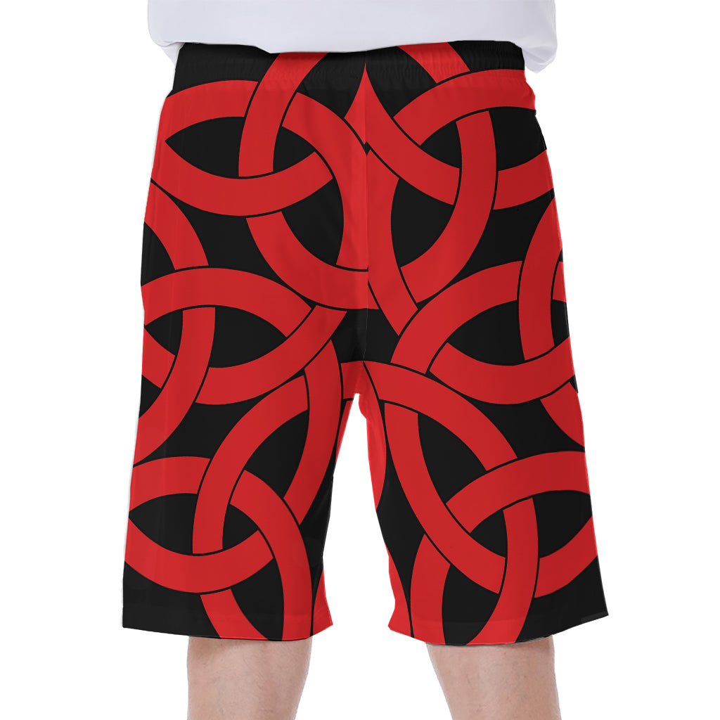 Red Celtic Knot Print Men's Beach Shorts