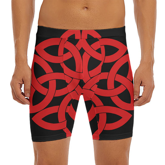 Red Celtic Knot Print Men's Long Boxer Briefs