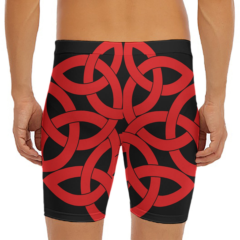 Red Celtic Knot Print Men's Long Boxer Briefs