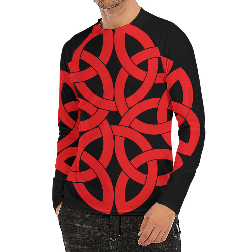 Red Celtic Knot Print Men's Long Sleeve Rash Guard