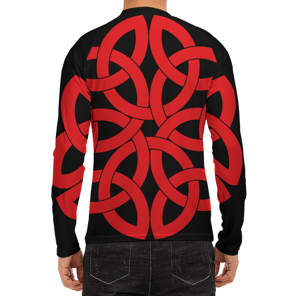 Red Celtic Knot Print Men's Long Sleeve Rash Guard