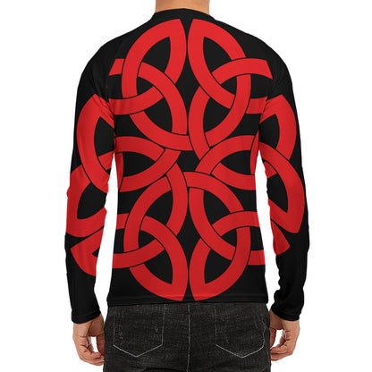 Red Celtic Knot Print Men's Long Sleeve Rash Guard