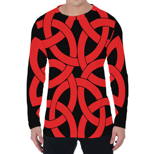 Red Celtic Knot Print Men's Long Sleeve T-Shirt