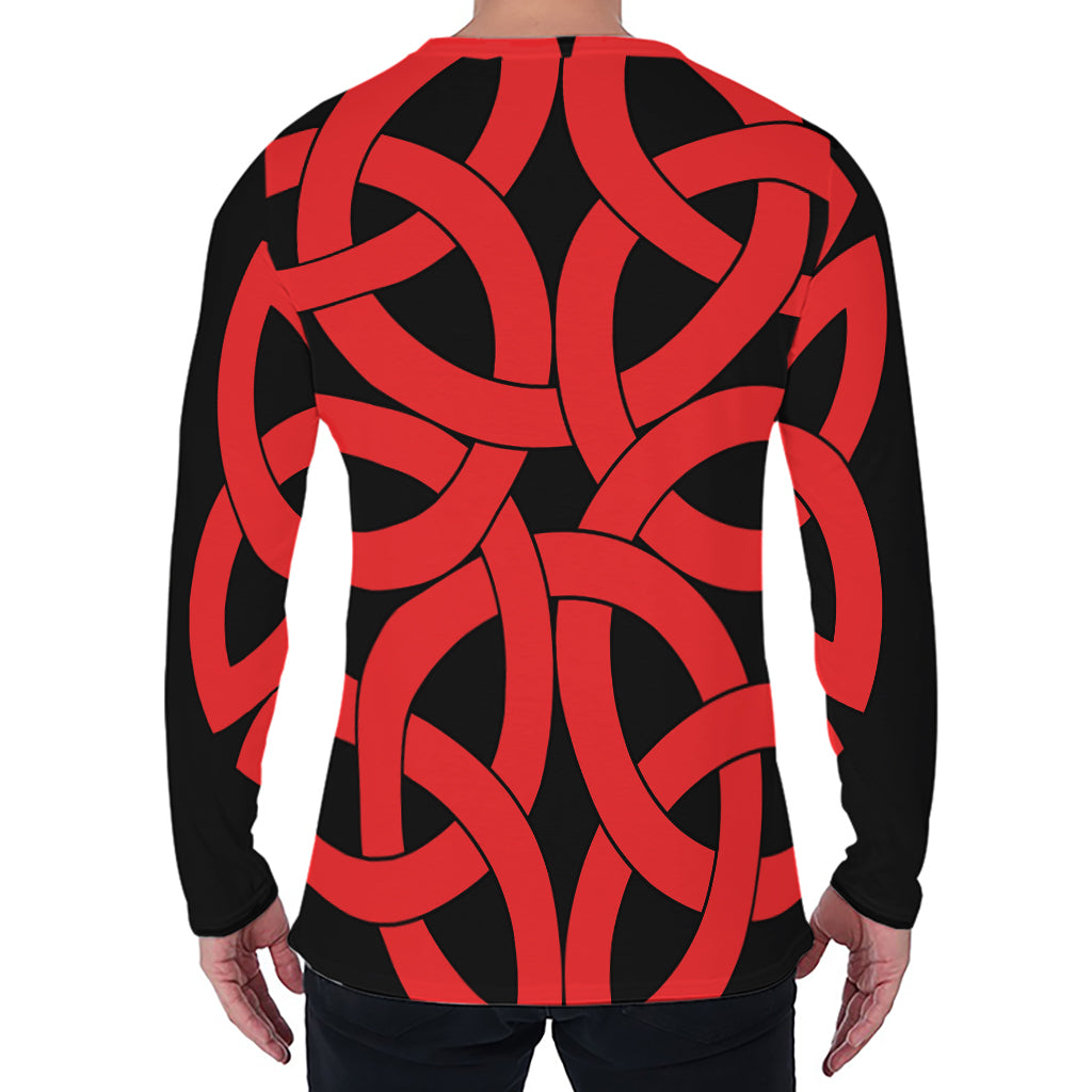 Red Celtic Knot Print Men's Long Sleeve T-Shirt