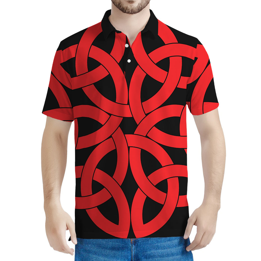 Red Celtic Knot Print Men's Polo Shirt