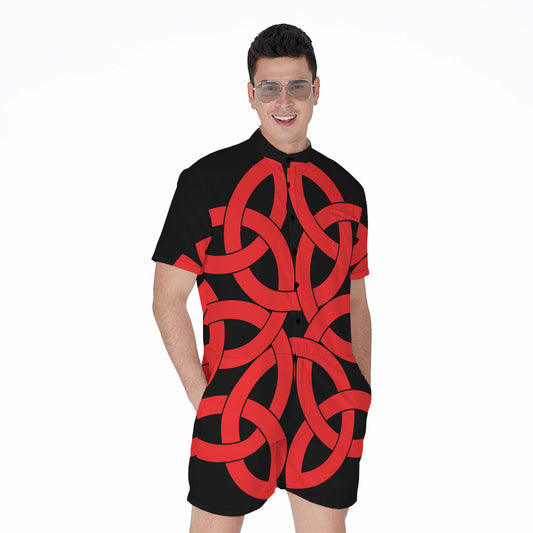 Red Celtic Knot Print Men's Rompers