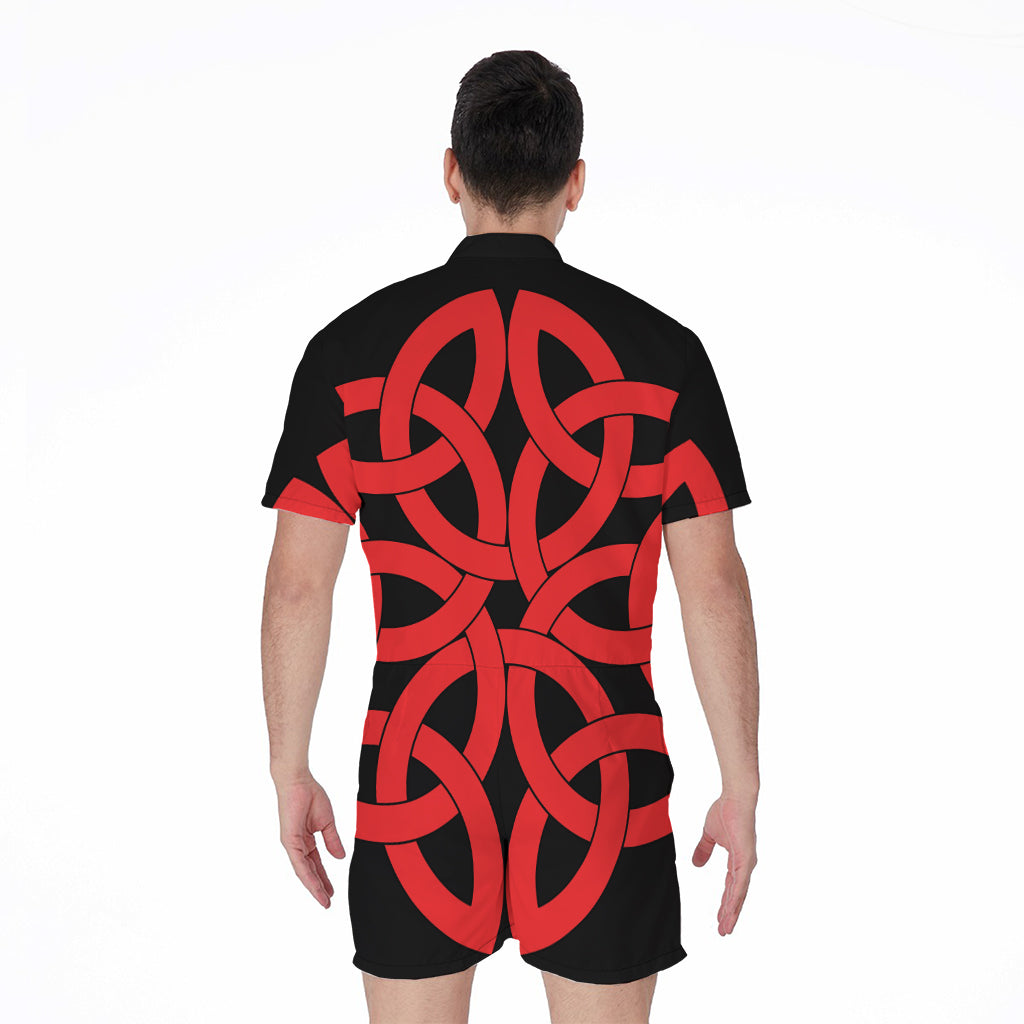 Red Celtic Knot Print Men's Rompers