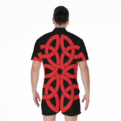 Red Celtic Knot Print Men's Rompers