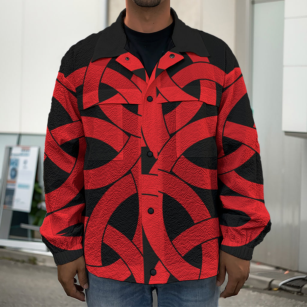 Red Celtic Knot Print Men's Shirt Jacket