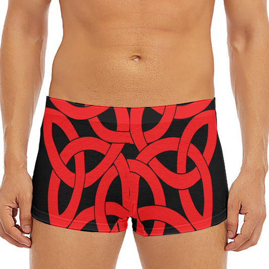 Red Celtic Knot Print Men's Short Boxer Briefs