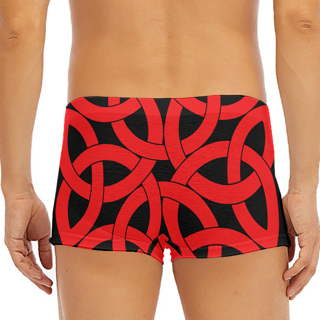 Red Celtic Knot Print Men's Short Boxer Briefs
