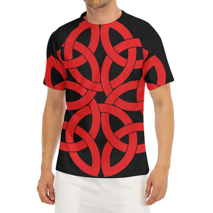 Red Celtic Knot Print Men's Short Sleeve Rash Guard
